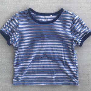 ✨5/$14 Pacsun Blue Striped Semi Crop Top